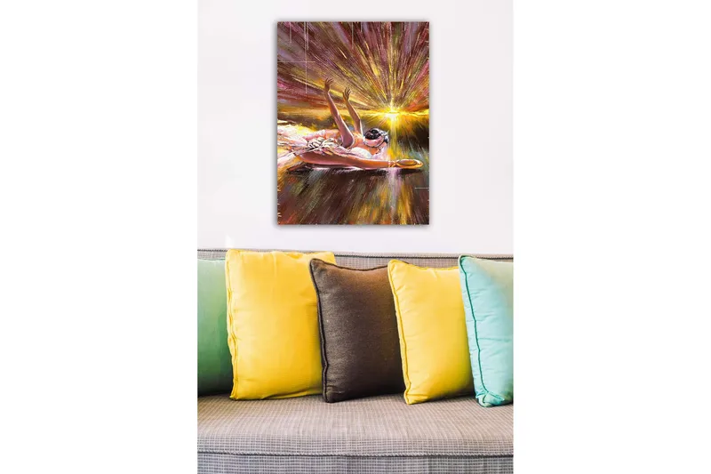 Canvastavla - Ballerina i en dynamisk pose med strålar av ljus bakom sig - Guld / Rosa / Brun - Inredning - Tavlor & posters - Canvastavla