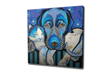 Canvastavla - Blå hund och katt i en lekfull komposition - Blå / Vit / Svart - Inredning - Tavlor & posters - Canvastavla