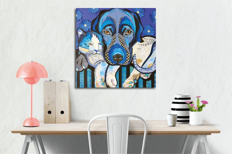 Canvastavla - Blå hund och katt i en lekfull komposition - Blå / Vit / Svart - Inredning - Tavlor & posters - Canvastavla
