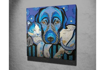 Canvastavla - Blå hund och katt i en lekfull komposition - Blå / Vit / Svart - Inredning - Tavlor & posters - Canvastavla