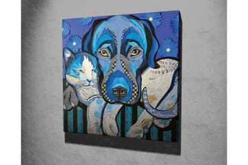 Canvastavla - Blå hund och katt i en lekfull komposition - Blå / Vit / Svart - Inredning - Tavlor & posters - Canvastavla