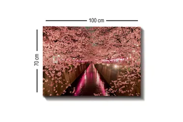 Canvastavla - Blommande körsbärsträd vid en kanal - Rosa / Grön / Lila - Inredning - Tavlor & posters - Canvastavla