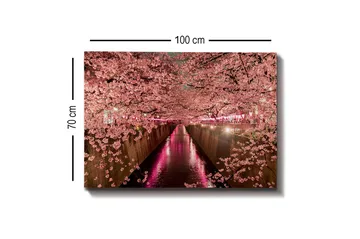 Canvastavla - Blommande körsbärsträd vid en kanal - Rosa / Grön / Lila - Inredning - Tavlor & posters - Canvastavla