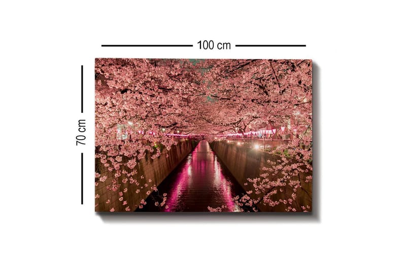 Canvastavla - Blommande körsbärsträd vid en kanal - Rosa / Grön / Lila - Inredning - Tavlor & posters - Canvastavla