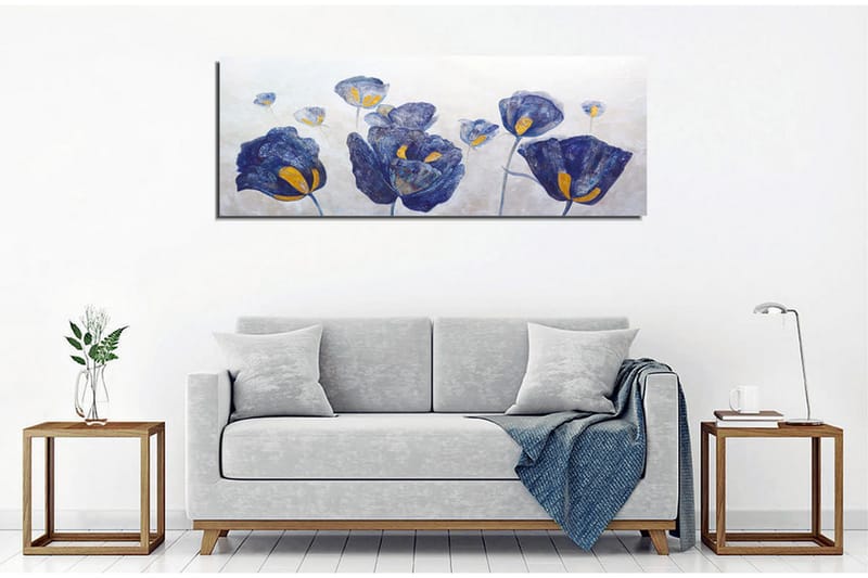Canvastavla - Blommor i djupblå nyanser med gula inslag - Djupblå / Gul - Inredning - Tavlor & posters - Canvastavla