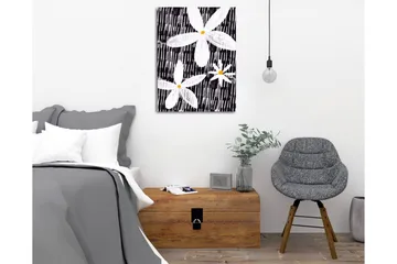 Canvastavla - Blommor i vitt och gult mot en svart bakgrund - Vit / Svart / Gul - Inredning - Tavlor & posters - Canvastavla