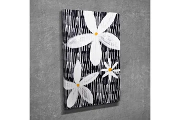 Canvastavla - Blommor i vitt och gult mot en svart bakgrund - Vit / Svart / Gul - Inredning - Tavlor & posters - Canvastavla