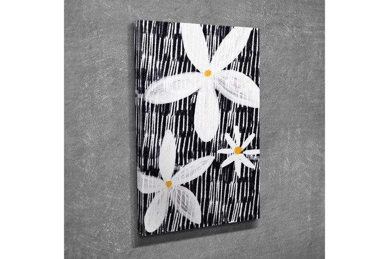 Canvastavla - Blommor i vitt och gult mot en svart bakgrund - Vit / Svart / Gul - Inredning - Tavlor & posters - Canvastavla