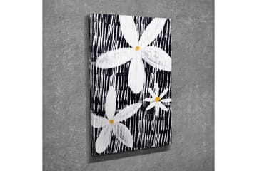 Canvastavla - Blommor i vitt och gult mot en svart bakgrund - Vit / Svart / Gul - Inredning - Tavlor & posters - Canvastavla
