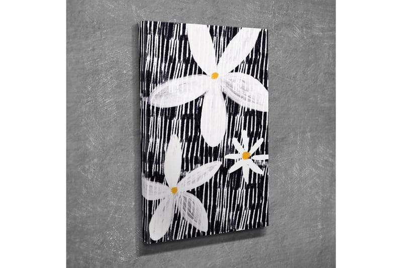 Canvastavla - Blommor i vitt och gult mot en svart bakgrund - Vit / Svart / Gul - Inredning - Tavlor & posters - Canvastavla