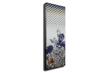 Canvastavla - Blomstrande komposition med stiliserade blommor i blått och guld - Blå / Guld / Vit - Inredning - Tavlor & posters - Canvastavla