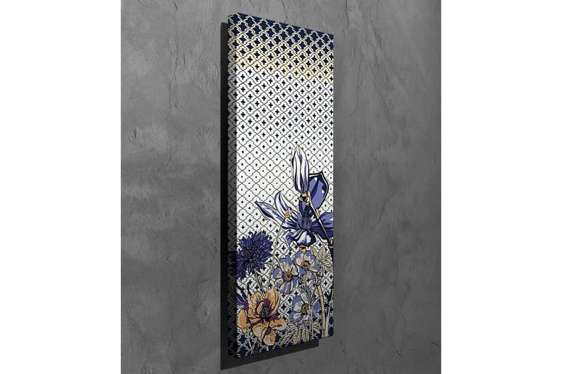 Canvastavla - Blomstrande komposition med stiliserade blommor i blått och guld - Blå / Guld / Vit - Inredning - Tavlor & posters - Canvastavla