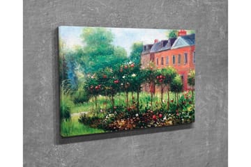 Canvastavla - Blomstrande trädgård med rosor och gröna buskar - Grön / Röd / Brun - Inredning - Tavlor & posters - Canvastavla