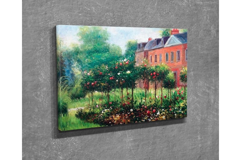 Canvastavla - Blomstrande trädgård med rosor och gröna buskar - Grön / Röd / Brun - Inredning - Tavlor & posters - Canvastavla