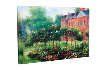 Canvastavla - Blomstrande trädgård med rosor och gröna buskar - Grön / Röd / Brun - Inredning - Tavlor & posters - Canvastavla