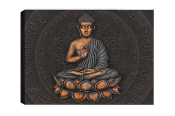 Canvastavla - Buddha i meditationsställning på en lotusblomma - Grå / Orange / Svart - Inredning - Tavlor & posters - Canvastavla
