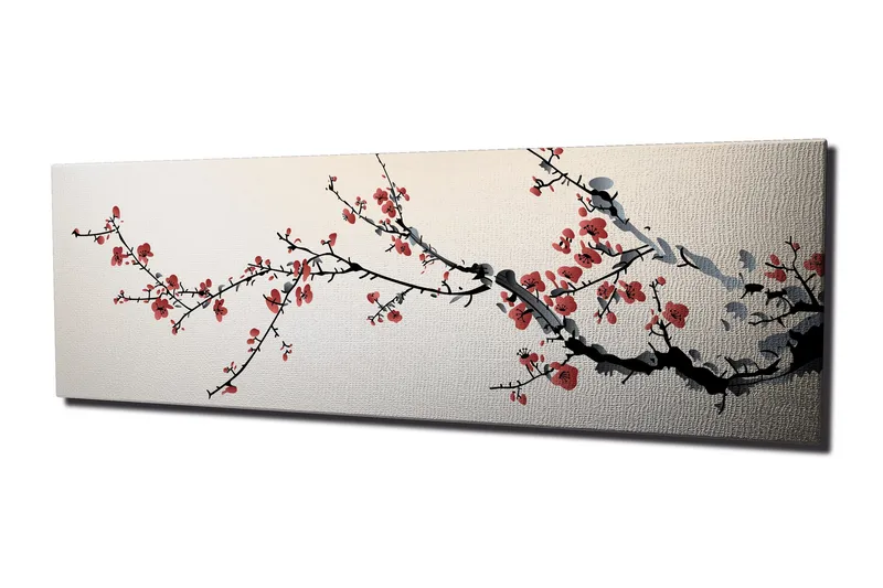 Canvastavla Cherry blossom trädgren, Rosa/Svart/Vit