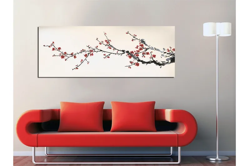 Canvastavla Cherry blossom trädgren - Rosa/Svart/Vit - Inredning - Tavlor & posters - Canvastavla