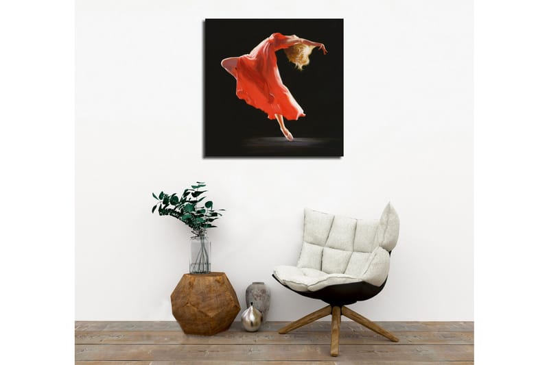 Canvastavla - Dansande figur i en röd klänning - Röd / Beige / Svart - Inredning - Tavlor & posters - Canvastavla