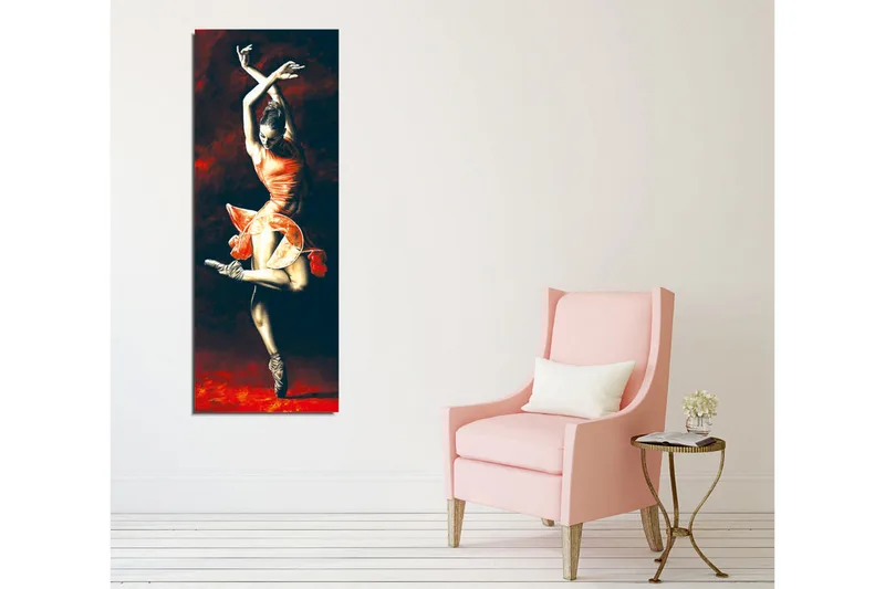 Canvastavla - Dansande kvinna i en röd klänning - Röd / Svart / Beige - Inredning - Tavlor & posters - Canvastavla