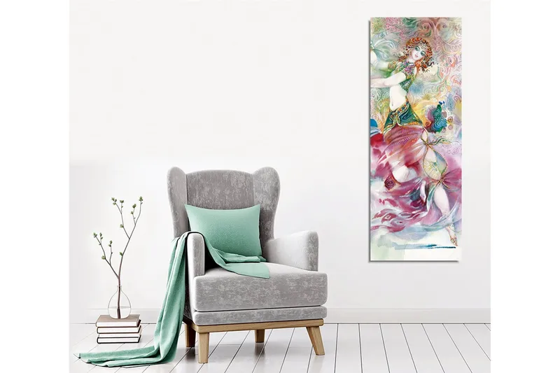Canvastavla - Dansande kvinna i färgglad dräkt med detaljerade mönster - Rosa / Turkos / Grön - Inredning - Tavlor & posters - Canvastavla