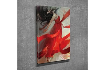 Canvastavla - Dansande kvinna i röd klänning med svepande band - Röd / Beige / Svart - Inredning - Tavlor & posters - Canvastavla