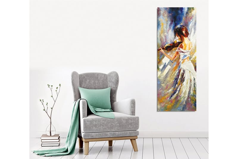 Canvastavla - Dansande kvinna med fiol - Vit / Beige / Blå - Inredning - Tavlor & posters - Canvastavla