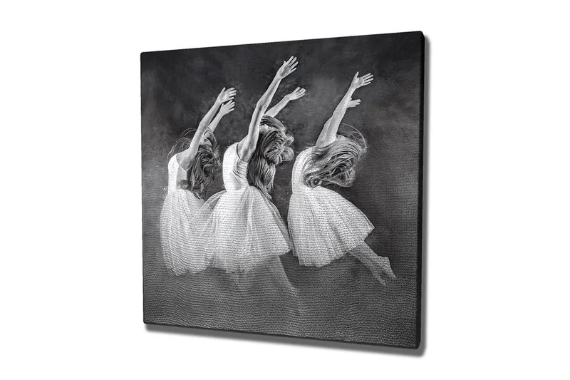 Canvastavla - Dansande kvinnor i vita klänningar, Vit / Svart / Grå