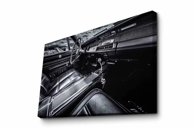 Canvastavla - Detaljerad interiör av en klassisk bil, Svart / Grå