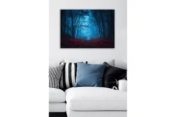 Canvastavla - Dimig skog med rödaktiga löv i en mystisk atmosfär - Mörkblå / Röd - Inredning - Tavlor & posters - Canvastavla