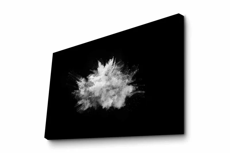 Canvastavla - Dramatiskt moln av pulver som exploderar mot en svart bakgrund, Vit / Svart