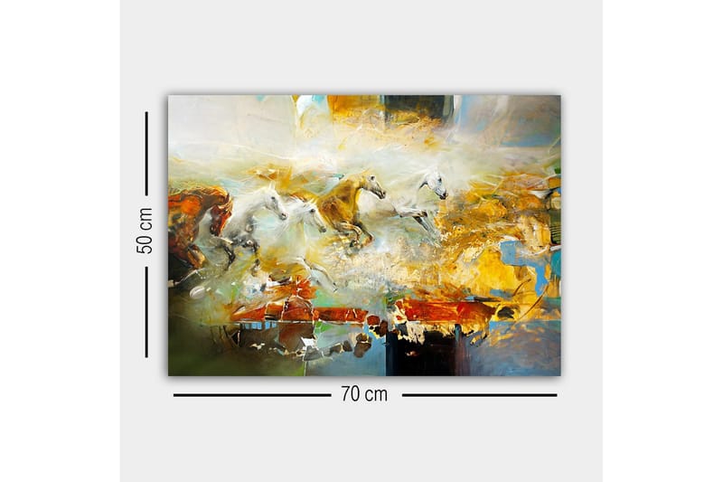 Canvastavla - Dynamisk grupp av galopperande hästar - Guld / Vit / Brun - Inredning - Tavlor & posters - Canvastavla