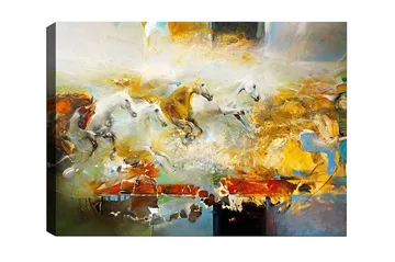 Canvastavla - Dynamisk grupp av galopperande hästar - Guld / Vit / Brun - Inredning - Tavlor & posters - Canvastavla