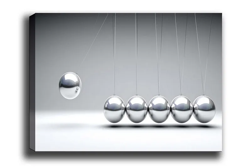 Canvastavla - Dynamisk komposition av pendlande kulor i metallisk finish - Silver / Grå - Inredning - Tavlor & posters - Canvastavla