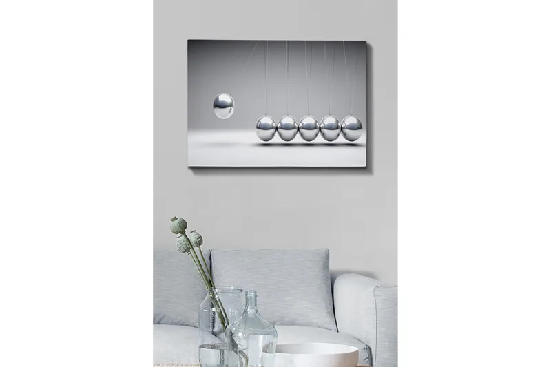 Canvastavla - Dynamisk komposition av pendlande kulor i metallisk finish - Silver / Grå - Inredning - Tavlor & posters - Canvastavla