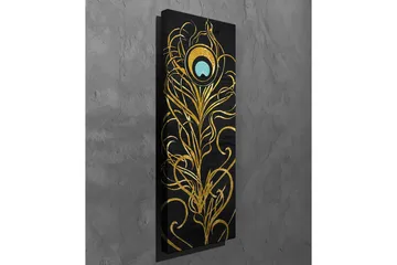 Canvastavla - Elegant fjäderdesign i guld och turkos - Guld / Turkos / Svart - Inredning - Tavlor & posters - Canvastavla