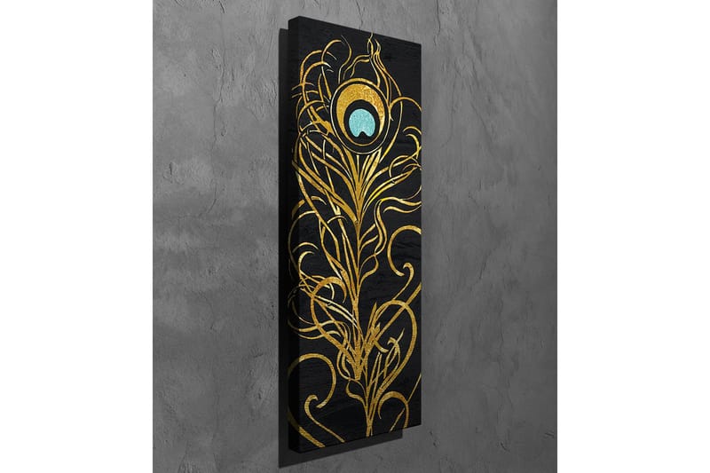 Canvastavla - Elegant fjäderdesign i guld och turkos - Guld / Turkos / Svart - Inredning - Tavlor & posters - Canvastavla