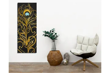 Canvastavla - Elegant fjäderdesign i guld och turkos - Guld / Turkos / Svart - Inredning - Tavlor & posters - Canvastavla