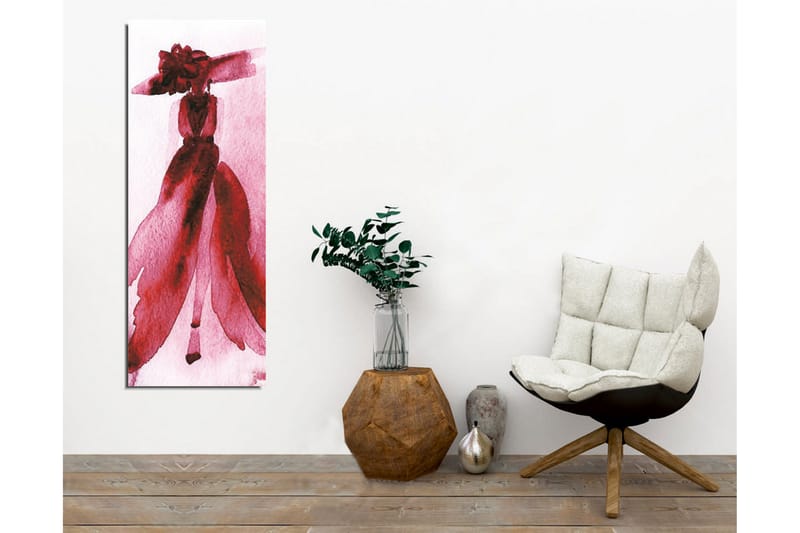 Canvastavla - Elegant kvinna i en röd klänning med stor hatt - Röd / Rosa - Inredning - Tavlor & posters - Canvastavla