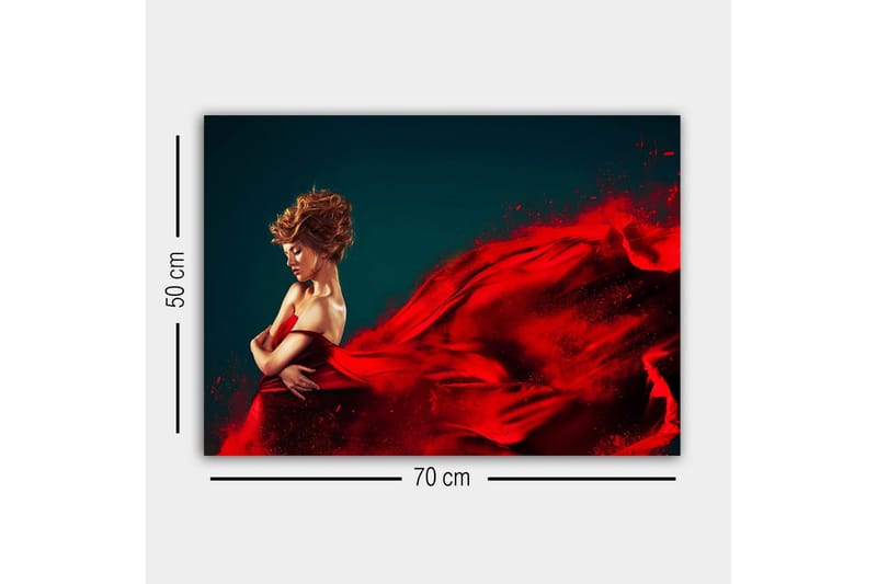 Canvastavla - Elegant kvinna i röd klänning med flödande tyg - Röd / Mörkblå - Inredning - Tavlor & posters - Canvastavla