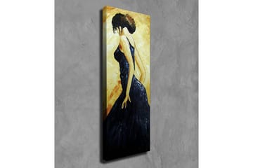 Canvastavla - Elegant kvinna i svart klänning - Mörkblå / Gyllene / Beige - Inredning - Tavlor & posters - Canvastavla