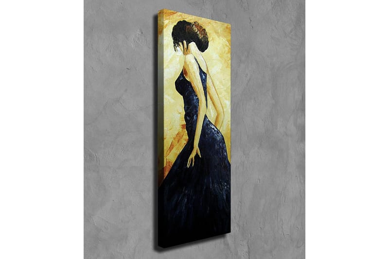 Canvastavla - Elegant kvinna i svart klänning - Mörkblå / Gyllene / Beige - Inredning - Tavlor & posters - Canvastavla