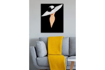 Canvastavla - Elegant kvinna med stor vit hatt och orange läppar - Vit / Svart / Orange - Inredning - Tavlor & posters - Canvastavla