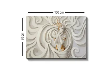 Canvastavla - Elegant kvinna omgiven av svepande, abstrakta former - Vit / Beige / Guld - Inredning - Tavlor & posters - Canvastavla