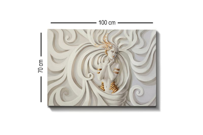 Canvastavla - Elegant kvinna omgiven av svepande, abstrakta former - Vit / Beige / Guld - Inredning - Tavlor & posters - Canvastavla
