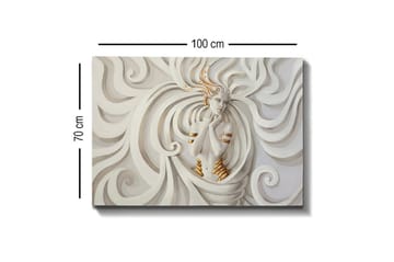 Canvastavla - Elegant kvinna omgiven av svepande, abstrakta former - Vit / Beige / Guld - Inredning - Tavlor & posters - Canvastavla