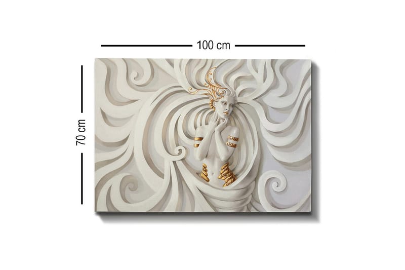 Canvastavla - Elegant kvinna omgiven av svepande, abstrakta former - Vit / Beige / Guld - Inredning - Tavlor & posters - Canvastavla