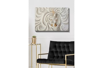 Canvastavla - Elegant kvinna omgiven av svepande, abstrakta former - Vit / Beige / Guld - Inredning - Tavlor & posters - Canvastavla