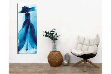 Canvastavla - Elegant silhuett av en kvinna i en stor hatt och klänning - Mörkblå / Ljusblå - Inredning - Tavlor & posters - Canvastavla