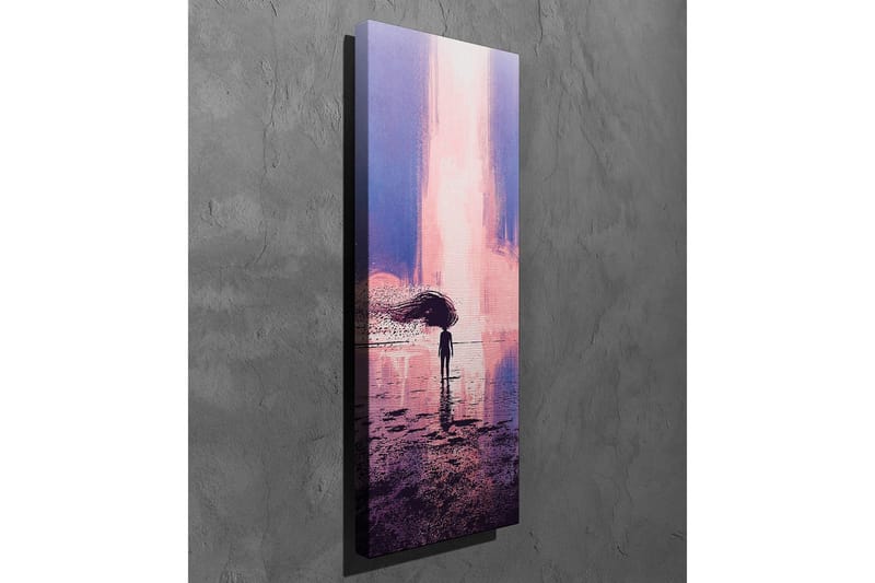 Canvastavla - Ensam figur med paraply i en drömlik landskapsscen - Lila / Rosa / Mörkblå - Inredning - Tavlor & posters - Canvastavla